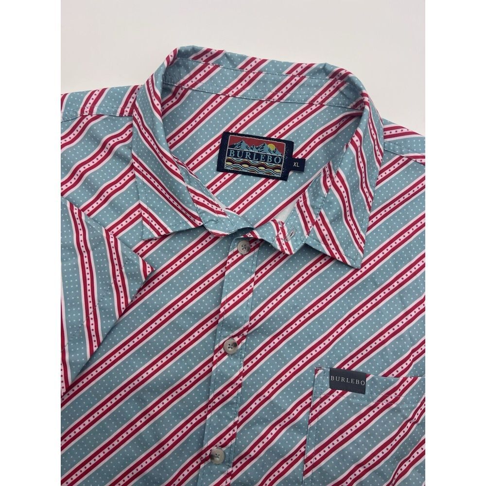 BURLEBO Teal and Red Striped Casual Button-Down Shirt